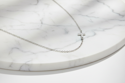 Diane Sliver Cross Necklace, Stainless Steel