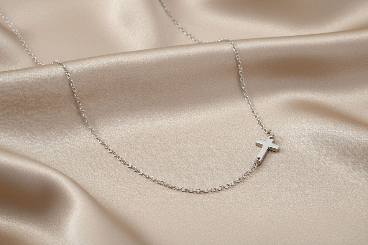 Diane Sliver Cross Necklace, Stainless Steel