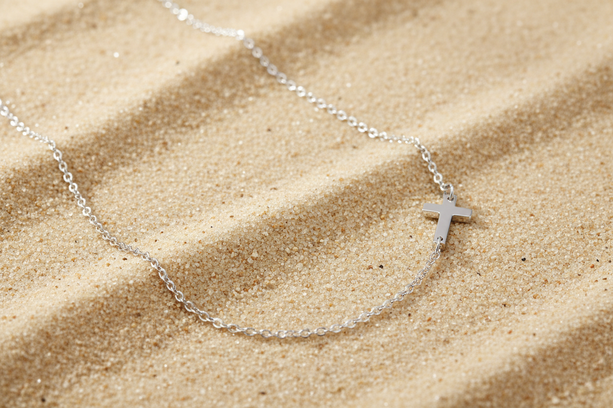 Diane Sliver Cross Necklace, Stainless Steel