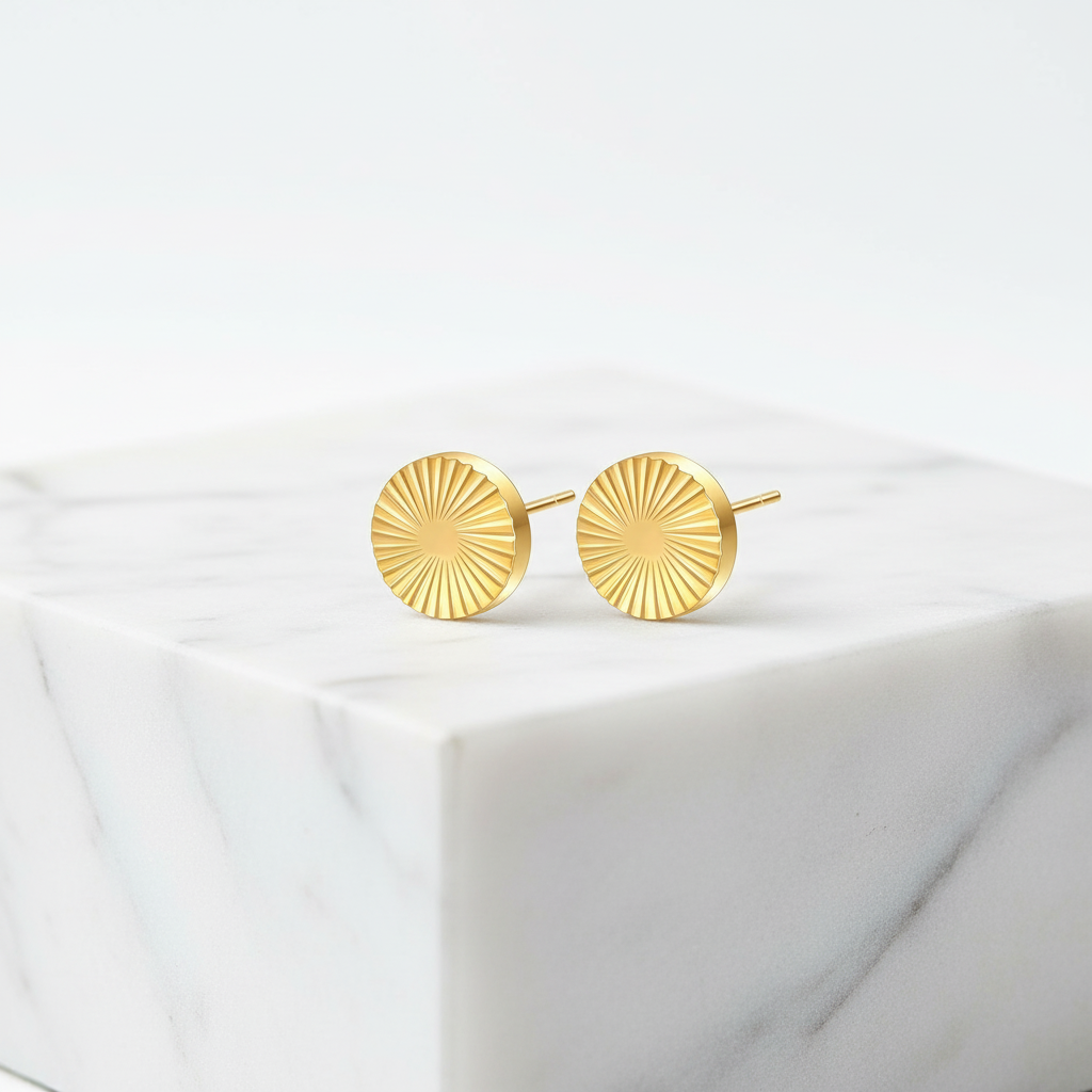 Eva Stud Earrings, 18K Gold Plated Steel