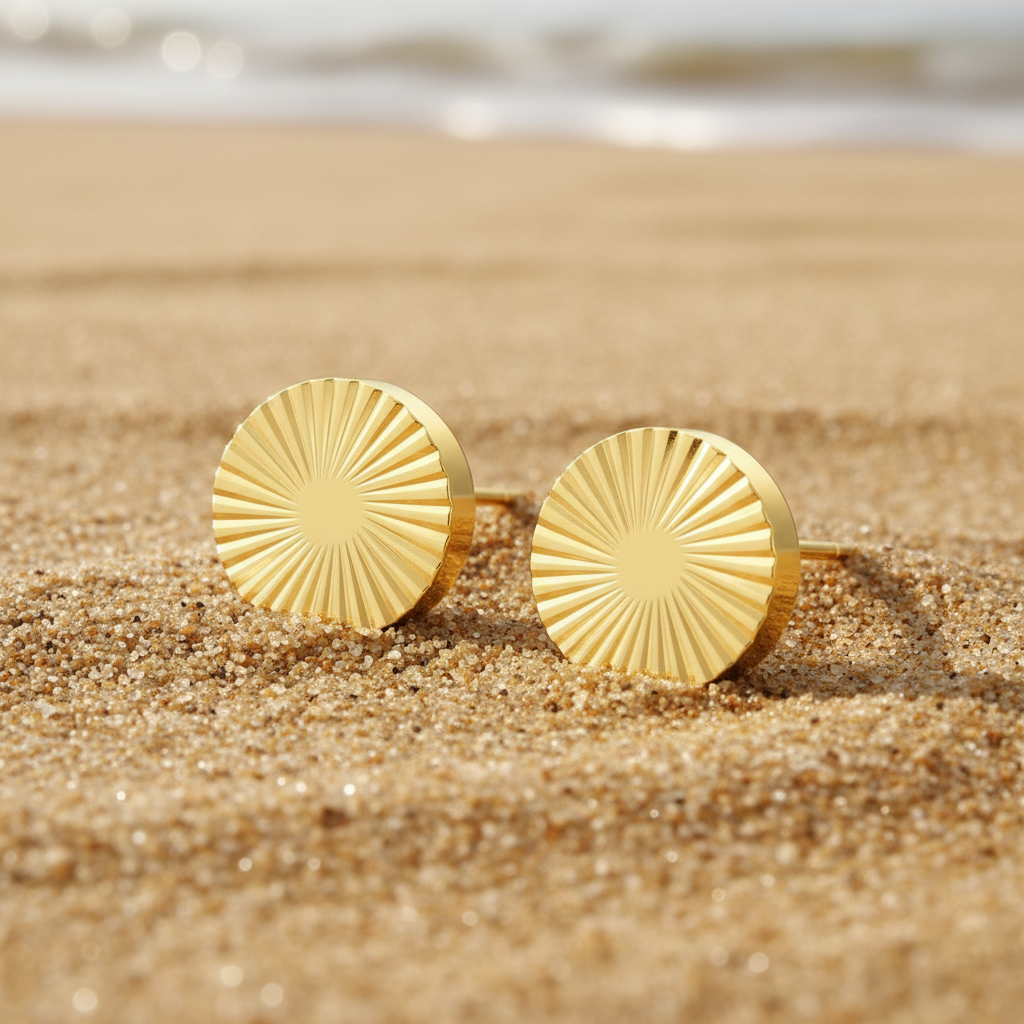 Eva Stud Earrings, 18K Gold Plated Steel