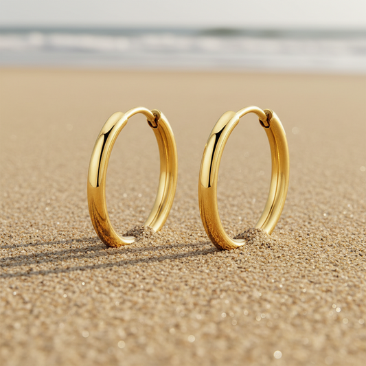 Tiff Hoop Earrings, 18K Gold Plated Steel