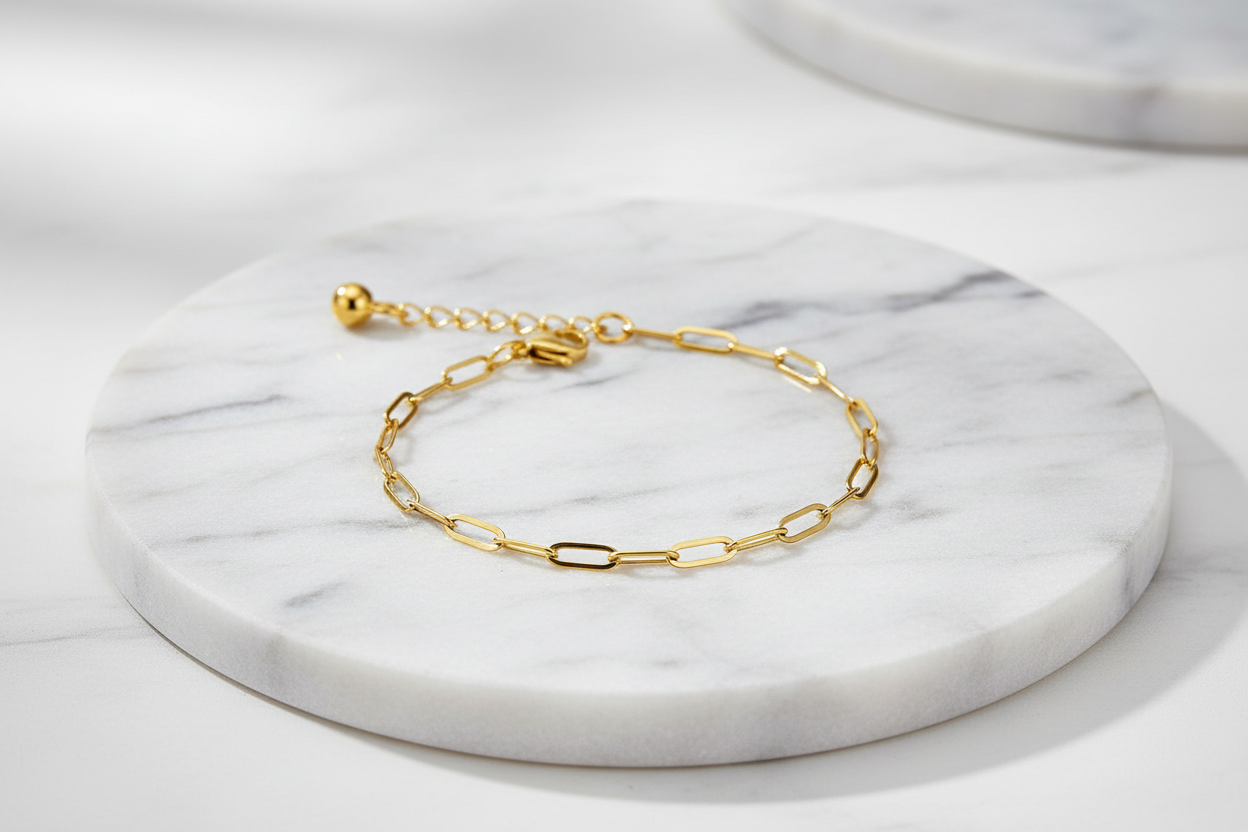 Zoya Link Bracelet, 18K Gold Plated Steel Hypoallergenic Waterproof Long Lasting Plating Tarnish Free Jewelry