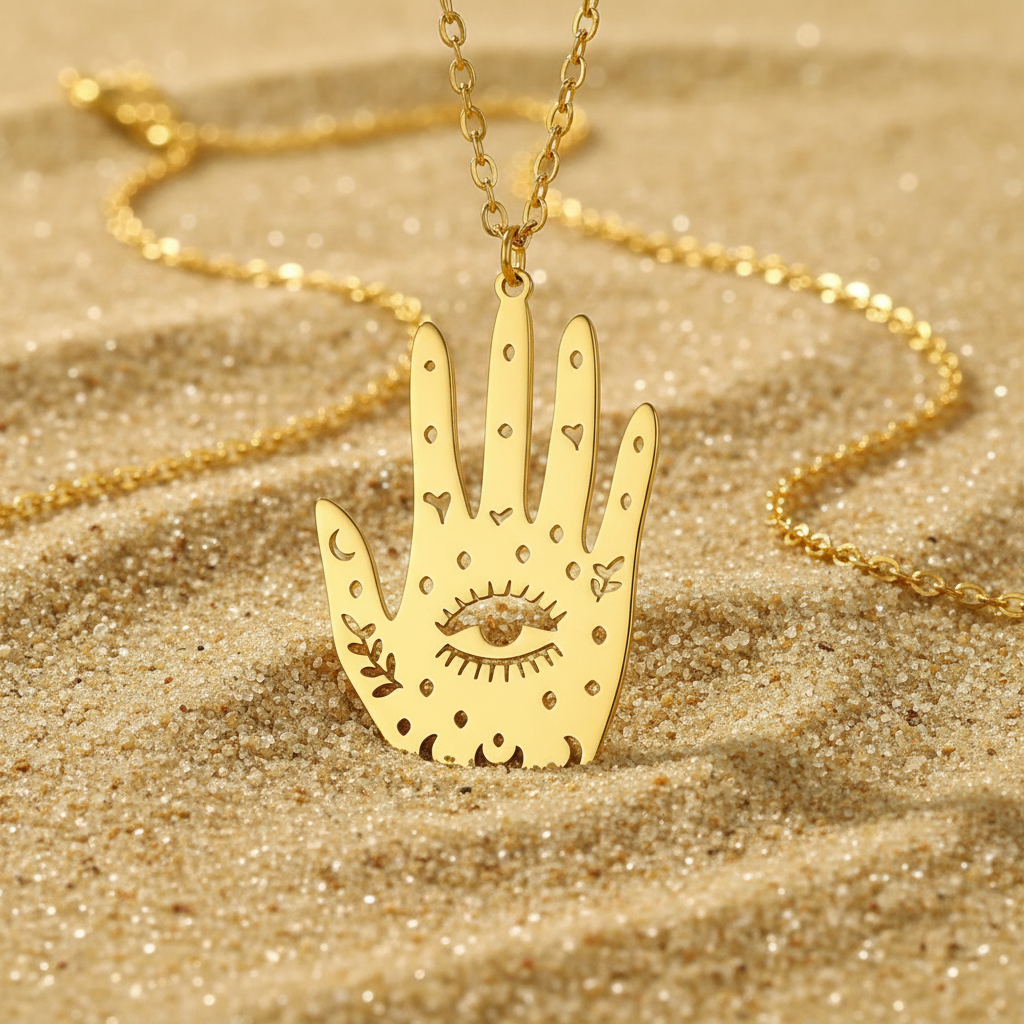 Zelle Evil Eye Necklace, 18K Gold Plated Steel