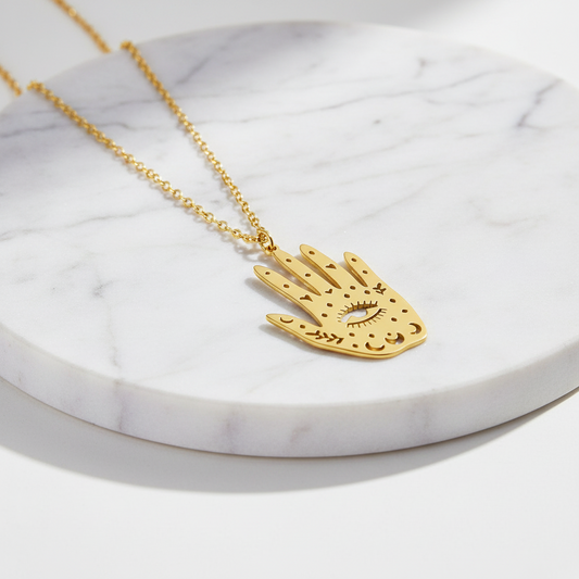 Zelle Evil Eye Necklace, 18K Gold Plated Steel