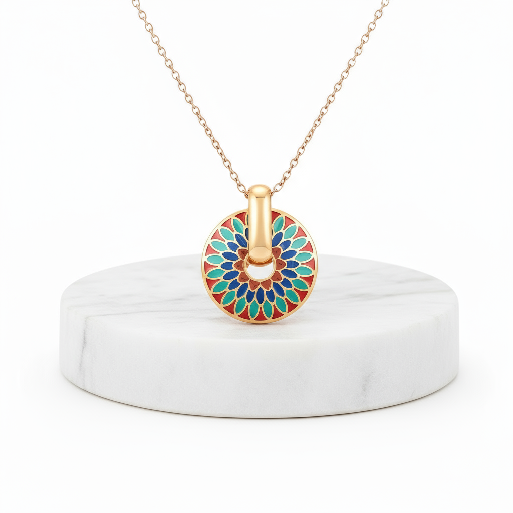 Fluer Colorful Burst Necklace, 18K Gold Plated Steel