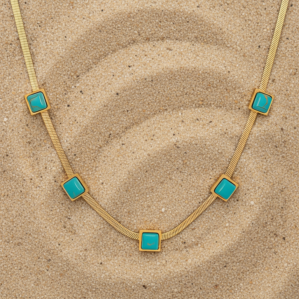 Dana Turquoise Necklace, 18K Gold Plated Steel