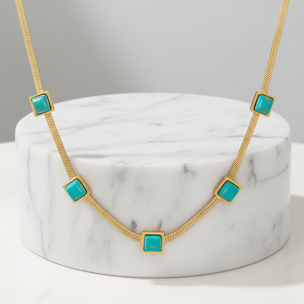 Dana Turquoise Necklace, 18K Gold Plated Steel