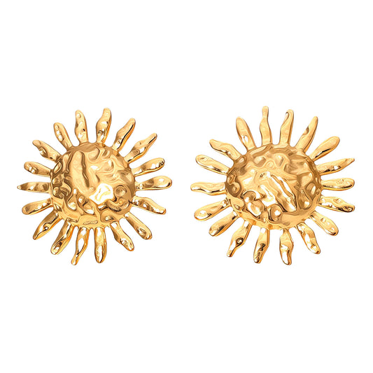 Alisa Sunflower Earrings, 18K Gold Plated Steel