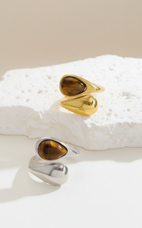 Letig Gold-Plated Stainless Tiger’s Eye Split Steel Ring Jewelry