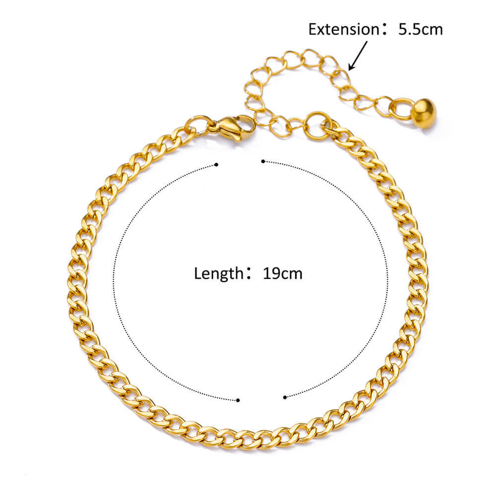 Bazic Anklet, 18K Gold Plated Steel Hypoallergenic Waterproof Tarnish Free Jewelry