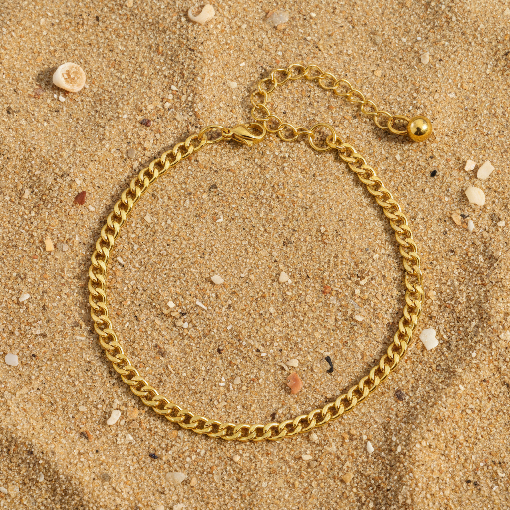 Bazic Anklet, 18K Gold Plated Steel Hypoallergenic Waterproof Tarnish Free Jewelry