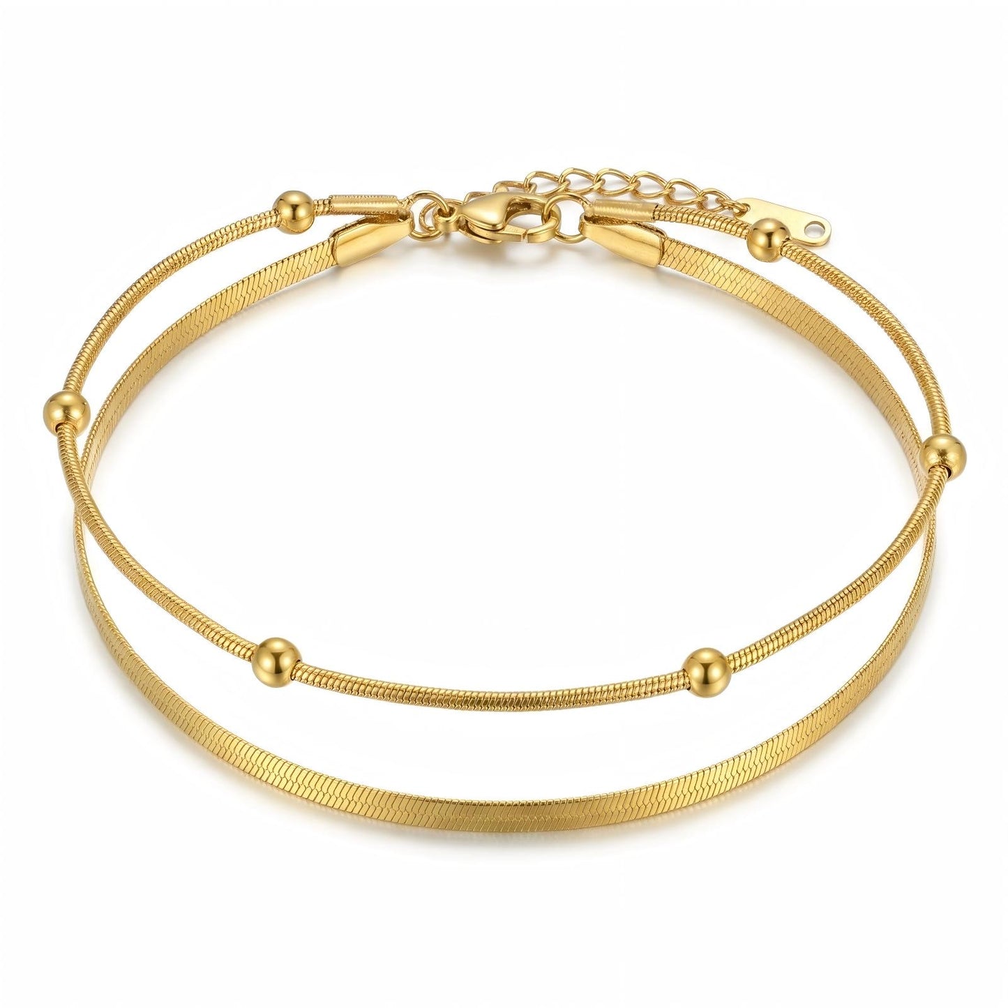 Dubs layered Anklet, 18K Gold Plated Steel Hypoallergenic Waterproof Tarnish Free Jewelry