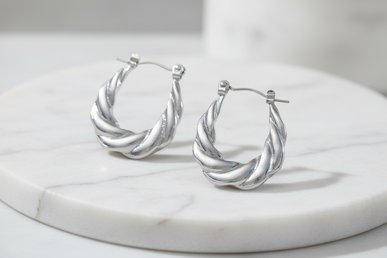 Sike Earrings, Stainless Steel Silver Hoop Jewelry