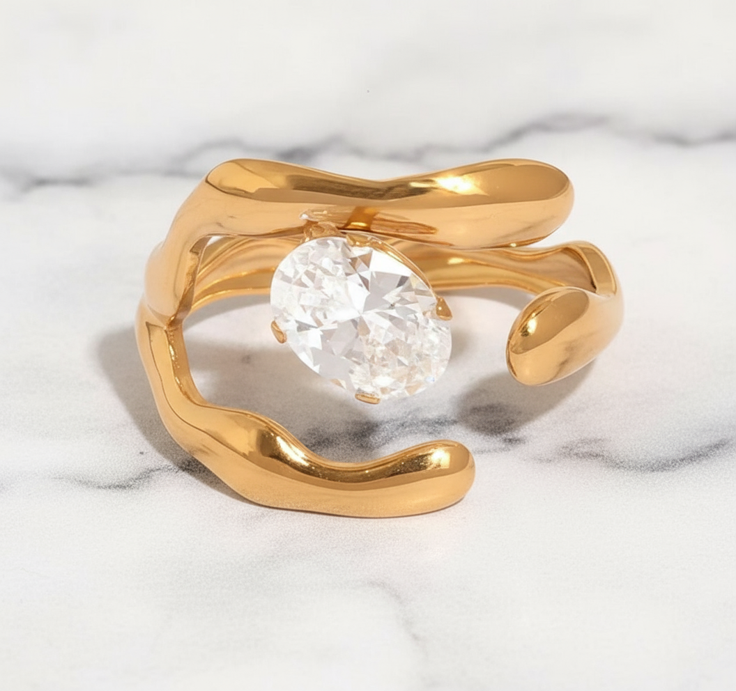 Zaza 18K Gold Plated Stainless Steel Cubic Zirconia Ring Jewelry