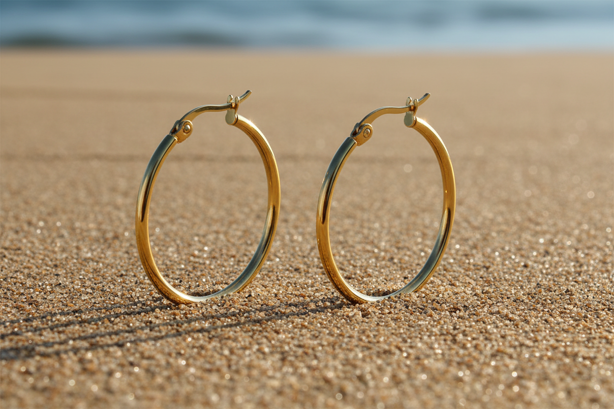 Go-2 Earrings 18K Gold Plated Round Hoop Jewelry Silver