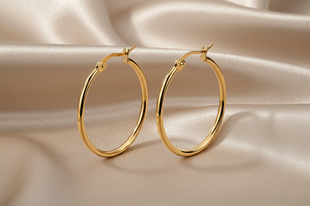 Go-2 Earrings 18K Gold Plated Round Hoop Jewelry Silver