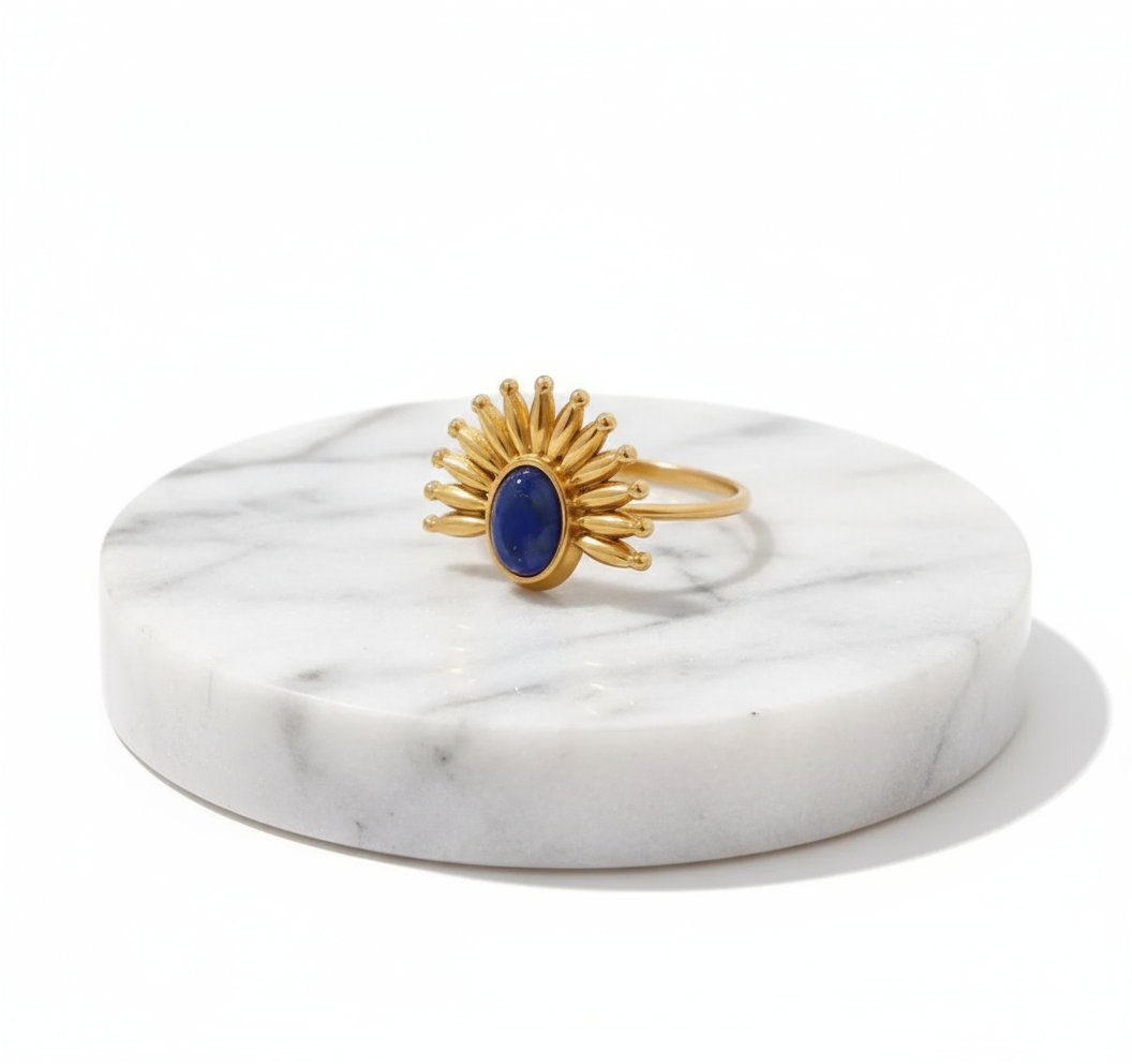 Ty 18K Gold Plated Ring Blue Stone