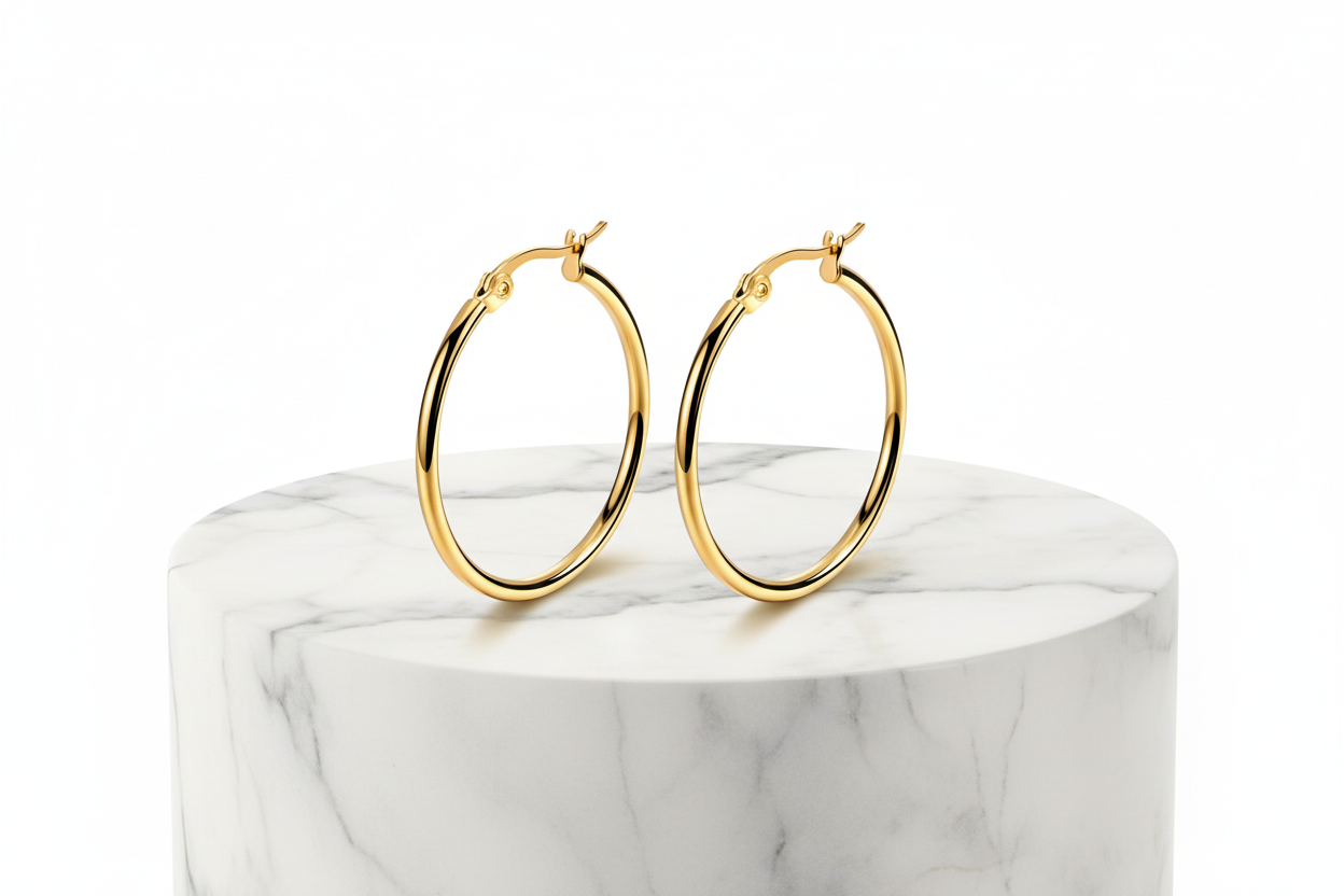 Go-2 Earrings 18K Gold Plated Round Hoop Jewelry Silver