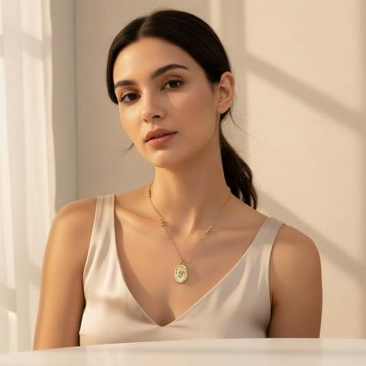 Zells Flower Necklace, 18K Gold Plated Steel