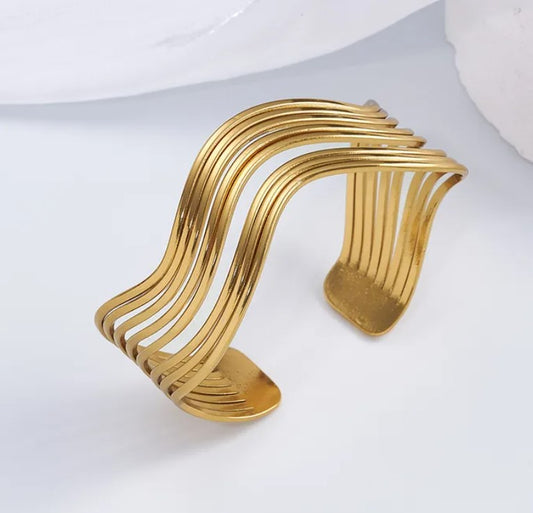 Stas 18K Gold Plated Smooth Geometric Open Hand Bracelet Bangle Jewelry
