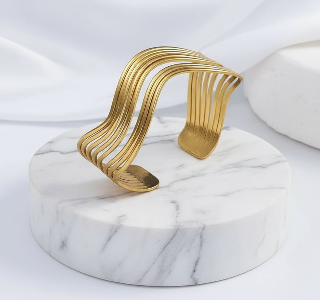 Stas 18K Gold Plated Smooth Geometric Open Hand Bracelet Bangle Jewelry