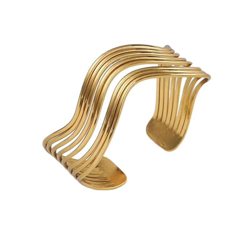 Stas 18K Gold Plated Smooth Geometric Open Hand Bracelet Bangle Jewelry