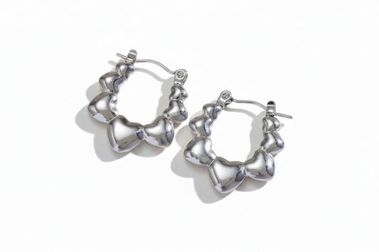 Luv Earrings, Stainless Steel Silver Hoop Heart Jewelry